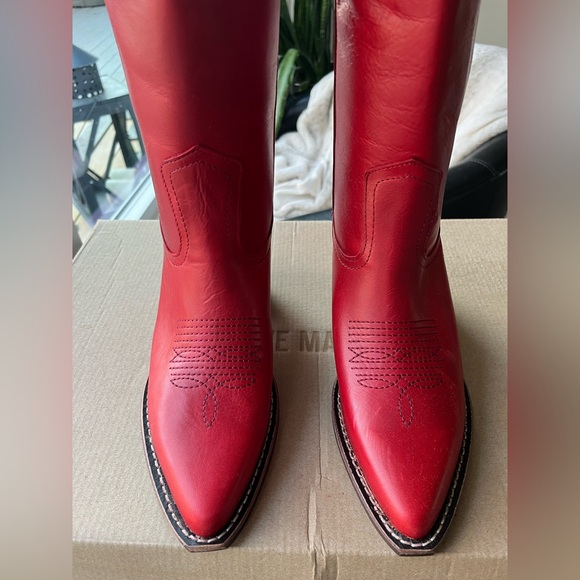 STEVE MADDEN ALBANY WESTERN BOOTS IN RED LEATHER 7 - Picture 8 of 11